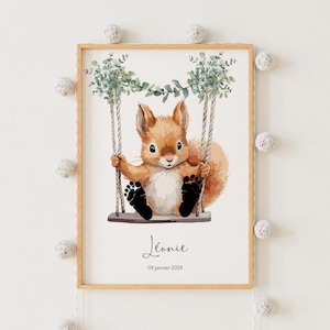 Eichhörnchen-Fußabdruck-Poster, Baby-Fußabdruck, Baby-Fußabdruck, personalisiertes Geburtsplakat, Fußabdruck-Set, Tierplakat