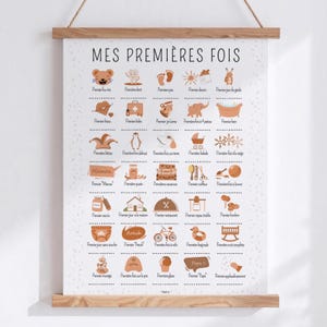 Mina första gånger-poster, stämpelbar poster, väggdekoration för babyrum, originell present till flickor och pojkar, kakaofärgad bild 2