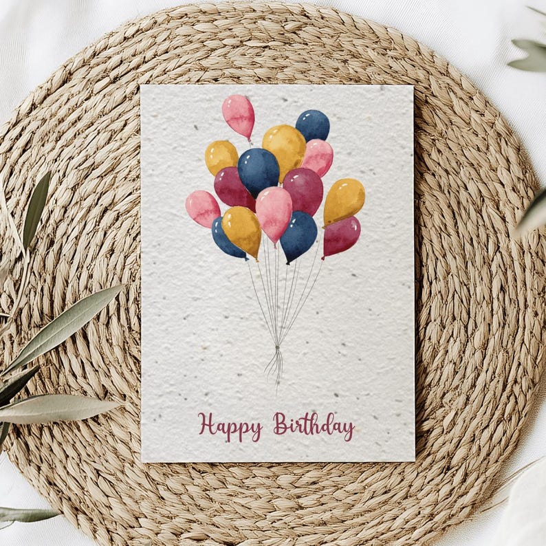 Cartão de Aniversário Plantável - Feliz Aniversário - Cartões de Aniversário Semeados - Balão Minimalista imagem 1