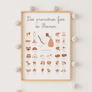 Primeras veces del bebé, Póster personalizado con fecha o sello, Decoración habitación bebé, Regalo original para niñas y niños