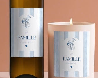 Étiquette Cigogne - Annonce Grossesse - Annonce Bébé - Annonce originale à garder en souvenir - La Famille S'agrandit