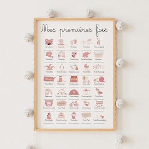 Affiche Mes premières fois , Poster à tamponner, Cadeau de naissance, Chambre Bébé Fille, Tagada, Affiche avec prénom, Souvenirs