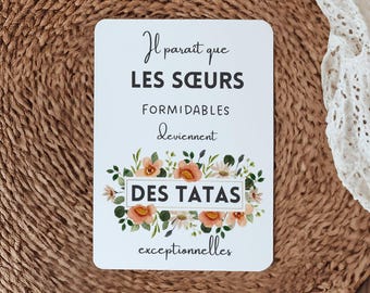 Annonce Grossesse Tata, Magnifique Carte, Carte pour Sœur qui devient Tata, Annonce Tata Originale, Carte future Tatie, Souvenir Future Tata