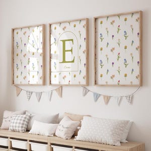 Conjunto de 3 pôsteres - Nome e Nome Personalizados - Flores - Decoração de Quarto com Nome - Presente Original - Decoração Única