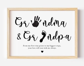 Grandma and Grandpa handprint or footprint poster, baby hand or footprint, grandparents' gift, baby keepsake, poster only, sold without ink pad