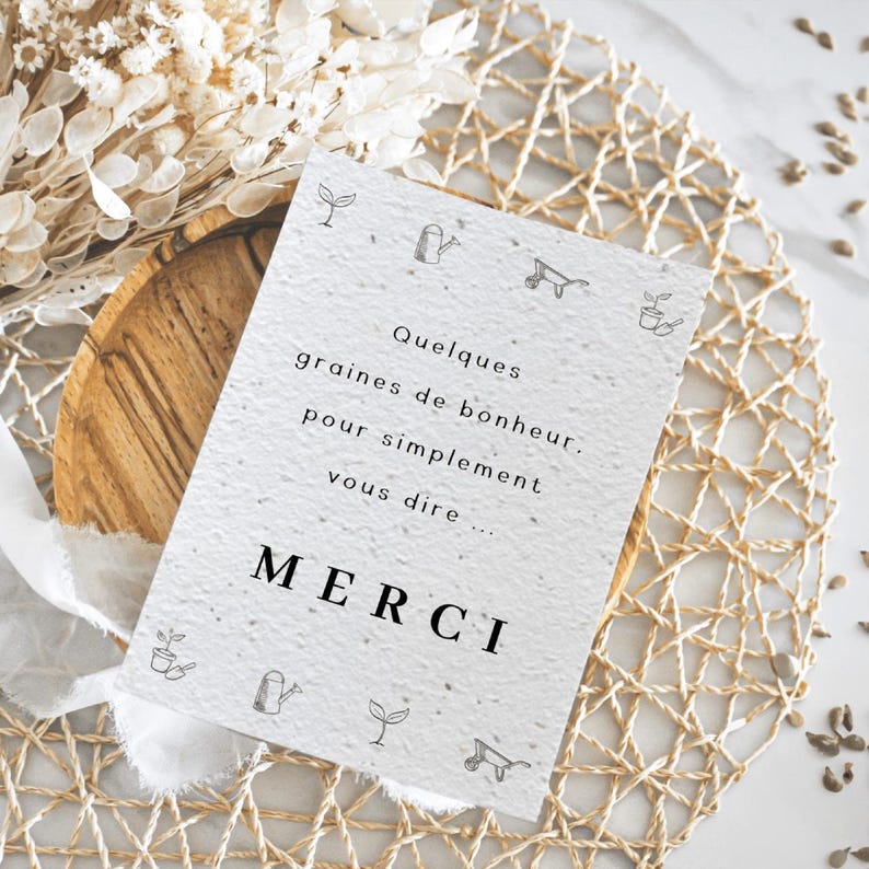 Carte à planter Merci - Carte remerciement - Minimaliste - Mélange de fleurs - Carte à faire pousser - Fabriquée en France image 5