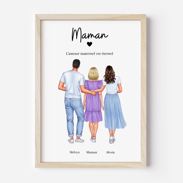 Affiche maman personnalisé, cadeau fête des mères, affiche maman et ses enfants à personnaliser, idée cadeau anniversaire