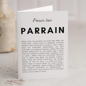 Carte Merci Parrain - Remerciement - Anniversaire Parrain - Carte Pour Toi Parrain - Personnalisable