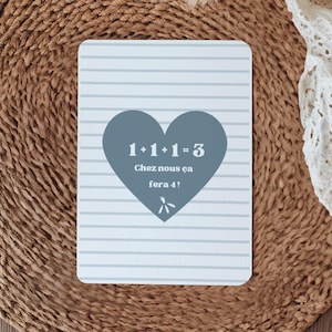 Annonce Grossesse - 1 + 1 + 1 = 4  - Papier Texturé Créatif - Carte pour Annoncer l'arrivée de Bébé - Carte Premium Souvenir