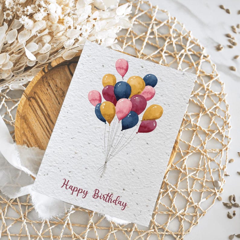 Cartão de Aniversário Plantável - Feliz Aniversário - Cartões de Aniversário Semeados - Balão Minimalista imagem 4