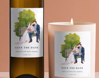 Etiquette Mariage Personnalisable - Etiquette à coller - Elégance et Aquarelle - Personnalisée avec texte et date - Souvenir Save The Date