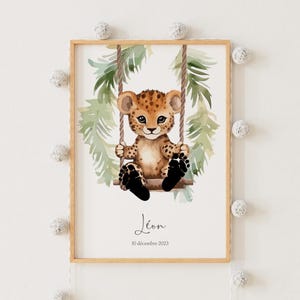 Cartel estampado Bebé Leopardo, regalo de nacimiento, cartel personalizado, estampado bebé, recuerdo bebé, Animales de la Selva