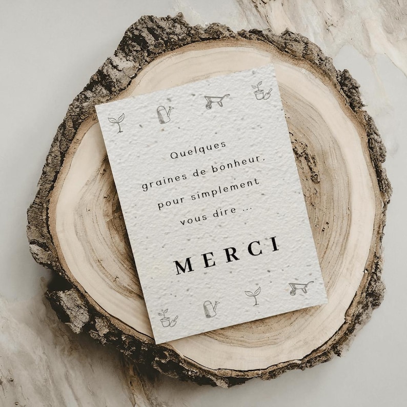 Carte à planter Merci - Carte remerciement - Minimaliste - Mélange de fleurs - Carte à faire pousser - Fabriquée en France image 2