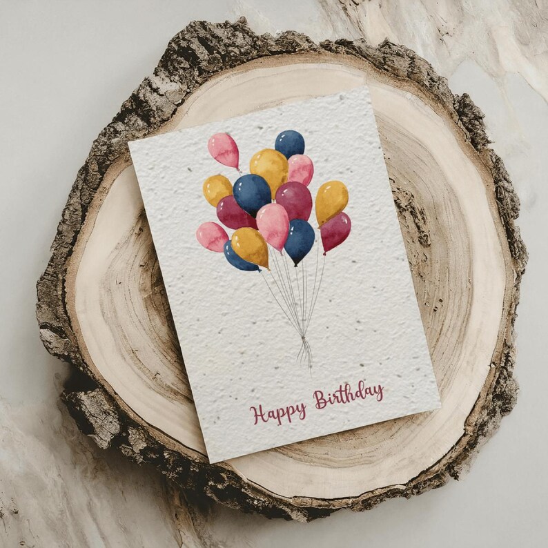 Cartão de Aniversário Plantável - Feliz Aniversário - Cartões de Aniversário Semeados - Balão Minimalista imagem 5