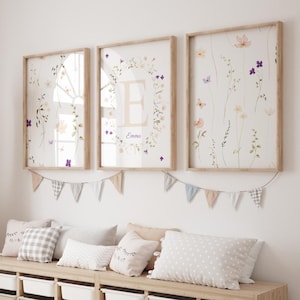 Pósters personalizados con nombre y apellidos - Flores - Decoración de dormitorio con nombre - Regalo original - Decoración única