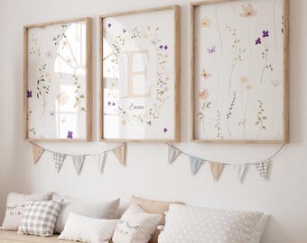 Affiches Prénom et Prénom Personnalisée - Fleurs - Décoration Chambre avec Prénom - Cadeau Originale - Décoration Unique