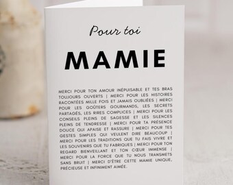 Carte Merci Mamie - Remerciement - Anniversaire Mamie - Fête des Grands-Mères - Carte Pour Toi Mamie - Personnalisable