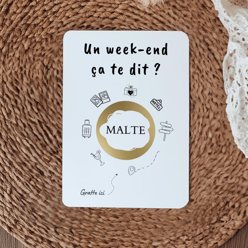 Carte week-end à gratter, Week-end surprise, Carte cadeau personnalisée, Offrez un week-end avec un ticket à gratter, Message Personnalisé image 4