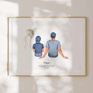 Portrait Papa personnalisé, Papa et enfants, Cadeau pour Papa, Anniversaire Papa, Cadeau Fête des Pères, Sans Cadre