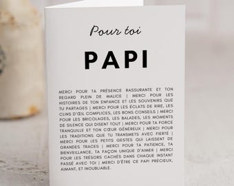 Carte Merci Papi - Remerciement - Anniversaire Papi - Fête des Grands-Pères - Carte Pour Toi Papi - Personnalisable