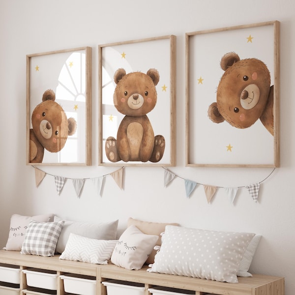 Juego de pósteres de osos - Osito de peluche escondite - Pósteres variados - Juego de pósteres infantiles - Habitación de bebé - Habitación infantil - Decoración para bebés