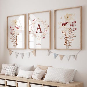 Pósters infantiles con letras y nombres personalizables - Flores - Decoración de dormitorio con nombres - Regalo original - Decoración de tendencia