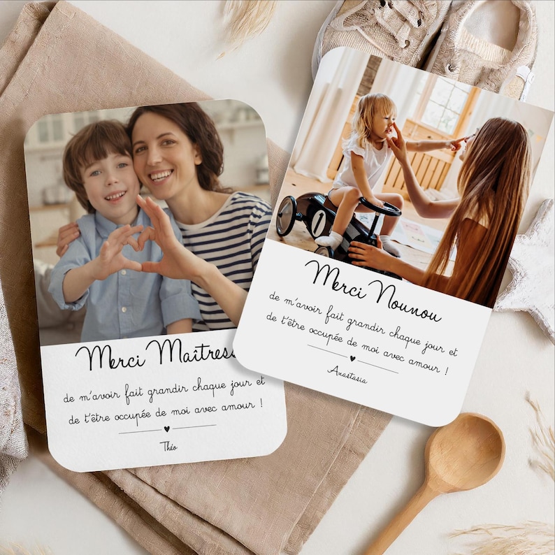 Carte Merci avec Photo, Merci Nounou, Souvenirs Maîtresse, Carte Originale, Qualité Professionnelle, Remerciement Enfant image 3