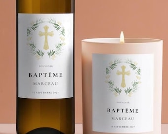 Etiquette Baptême Personnalisable - Etiquette à coller - Elégance et Aquarelle - Personnalisée avec texte et date - Souvenir Invité Baptême