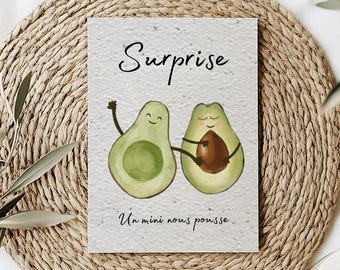 Pflanzbare Schwangerschaftskarte, Avocadokarte, Wildblumen- oder Basilikumsamen, pflanzbare Karte zur Babyankündigung, Samenkarte