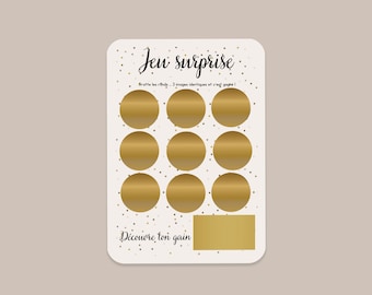 Jeu à gratter personnalisé, carte à gratter, ticket personnalisable, cadeau surprise original, carte annonce ou demande