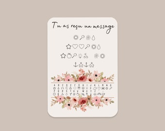 Coded message announcement card, message to decode, pregnancy announcement, marriage, witness request, godmother, Original card to make an announcement