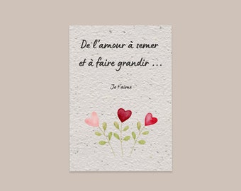 Carte à planter Je t'aime, Message d'Amour, Cadeau Original,  Carte à faire pousser, graines à semer, Cadeau Couple, Carte Amour