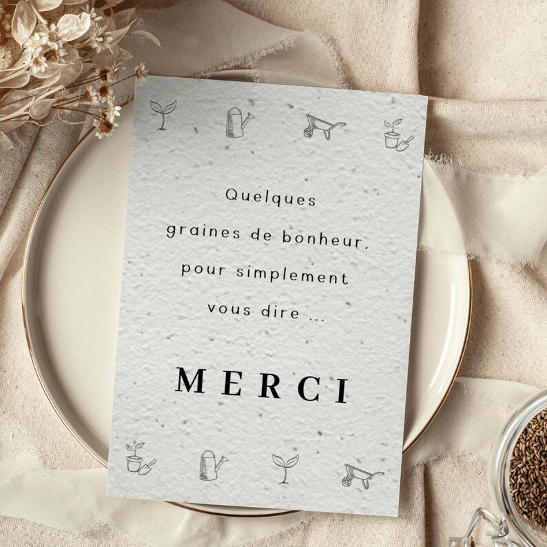 Carte à planter Merci - Carte remerciement - Minimaliste - Mélange de fleurs - Carte à faire pousser - Fabriquée en France image 4