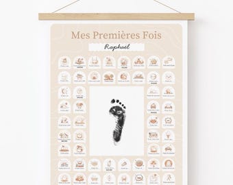Mina Första Poster, 52 etapper, storformat 40x50cm, karamellfärgad, babyminnen, med valfri posterhållare