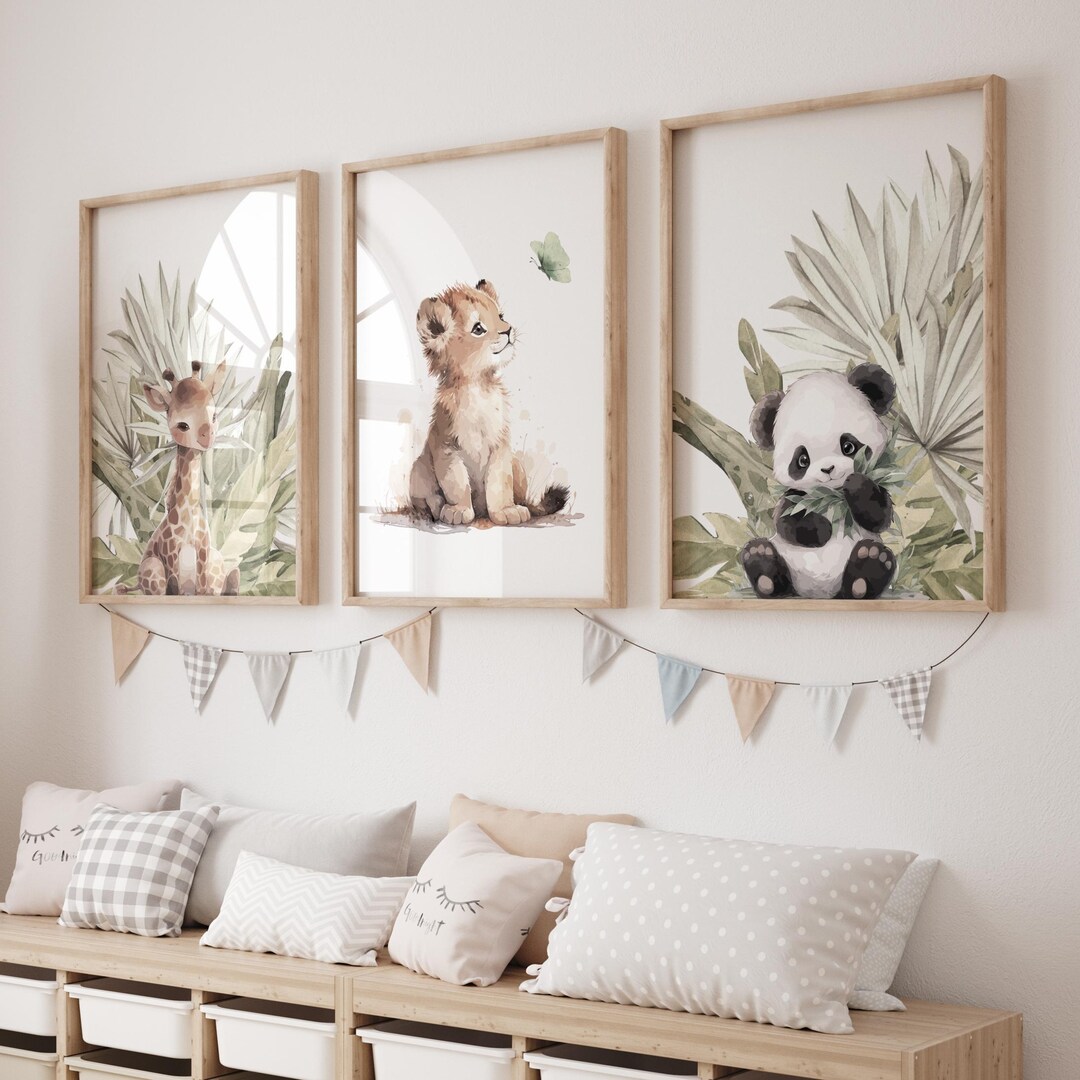 Jungle Animal Trio Posters, Baby Room Poster, Baby Shower Gift, Giraffe