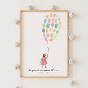 Retrato con huella de mano, huella dactilar, póster de bautismo, impresión a color de globo, retrato personalizado, recuerdos de cumpleaños - Sin marco
