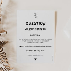 Annonce Tonton - Façon Question pour un Champion - Carte Originale - Annonce Bébé - Plusieurs Versions au choix