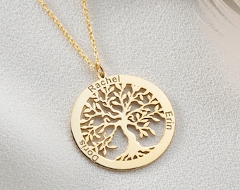 Personalized Life Tree Necklace For Mom, Family Members Name Necklace, Engraved Family Tree Necklace For Mom, Mothers Day Gift, Gift For Mom