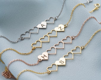 Personalized Matching 4 Bracelets For Bestfriends, Custom 4 Hearts Sisters Bracelets, BFF Bracelets, Gift For Sisters, Gift For Bestfriends