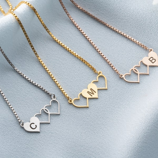 Personalized Matching 3 Necklaces For Bestfriends, Custom 3 Hearts Sisters Necklaces, BFF Necklaces, Gift For Sisters, Gift For Bestfriends