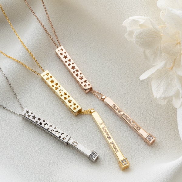 Personalized Hidden Message Necklace, Engraved Secret Message Slider Necklace, Custom Bar Necklace, Gift For Her, Gift For Girlfriend