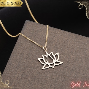 14K Solid Gold Lotus Flower Necklace, Real Gold Yoga Necklace, Meditation Necklace, 14K Talisman Necklace, Flower Of Life Necklace, Her Gift