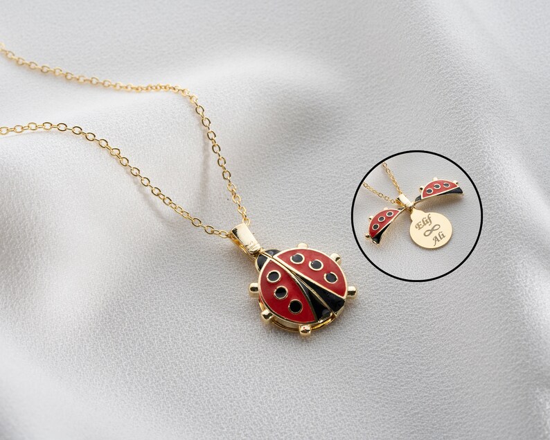 Personalized Ladybug Necklace, Custom Lucky Necklace, Openable Ladybug Necklace, Summer Jewelry, Back to School Necklace, Gift For Luck image 7