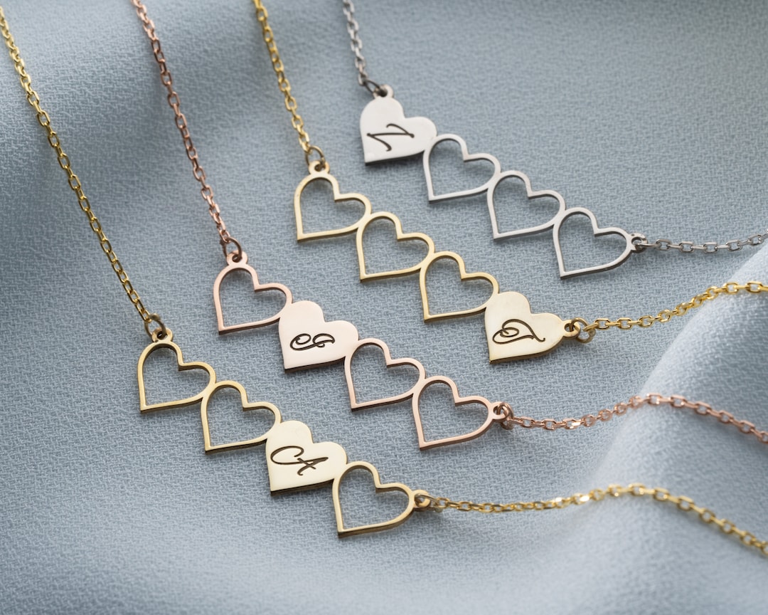 Personalized Matching 4 Necklaces for Bestfriends, Custom 4 Hearts ...