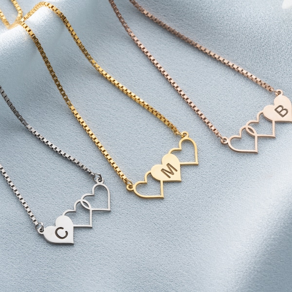 Personalized Dainty 3 Necklaces For Bestfriends, Gold Custom 3 Hearts Sisters Necklaces, BFF Necklaces,Gift For Sisters,Gift For Bestfriends