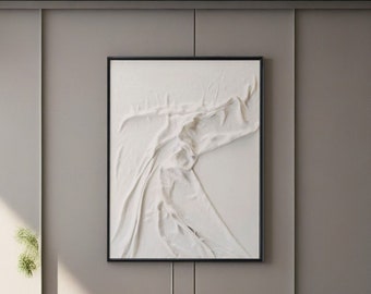 Art mural en plâtre blanc, peinture texturée sur tissu fait main