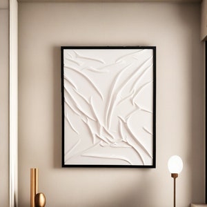 White Fabric Textured Canvas, Plaster Wall Art,, Sculpture Painting
