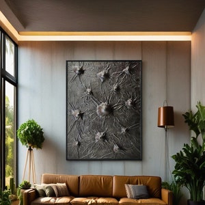 3D Relief Strukturierte Wandkunst, Schwarze Abstrakte Skulptur Malerei, Stoff Strukturierte Leinwand