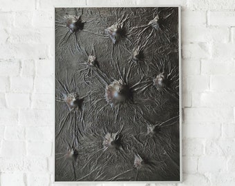 3D Relief Textured Wall Art, Black Abstract Sculpture Painting, Fabric Textured Canvas
