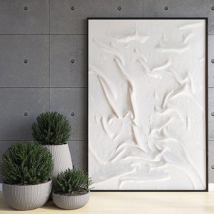White Fabric Textured Canvas, Plaster Wall Art,, Sculpture Painting image 1
